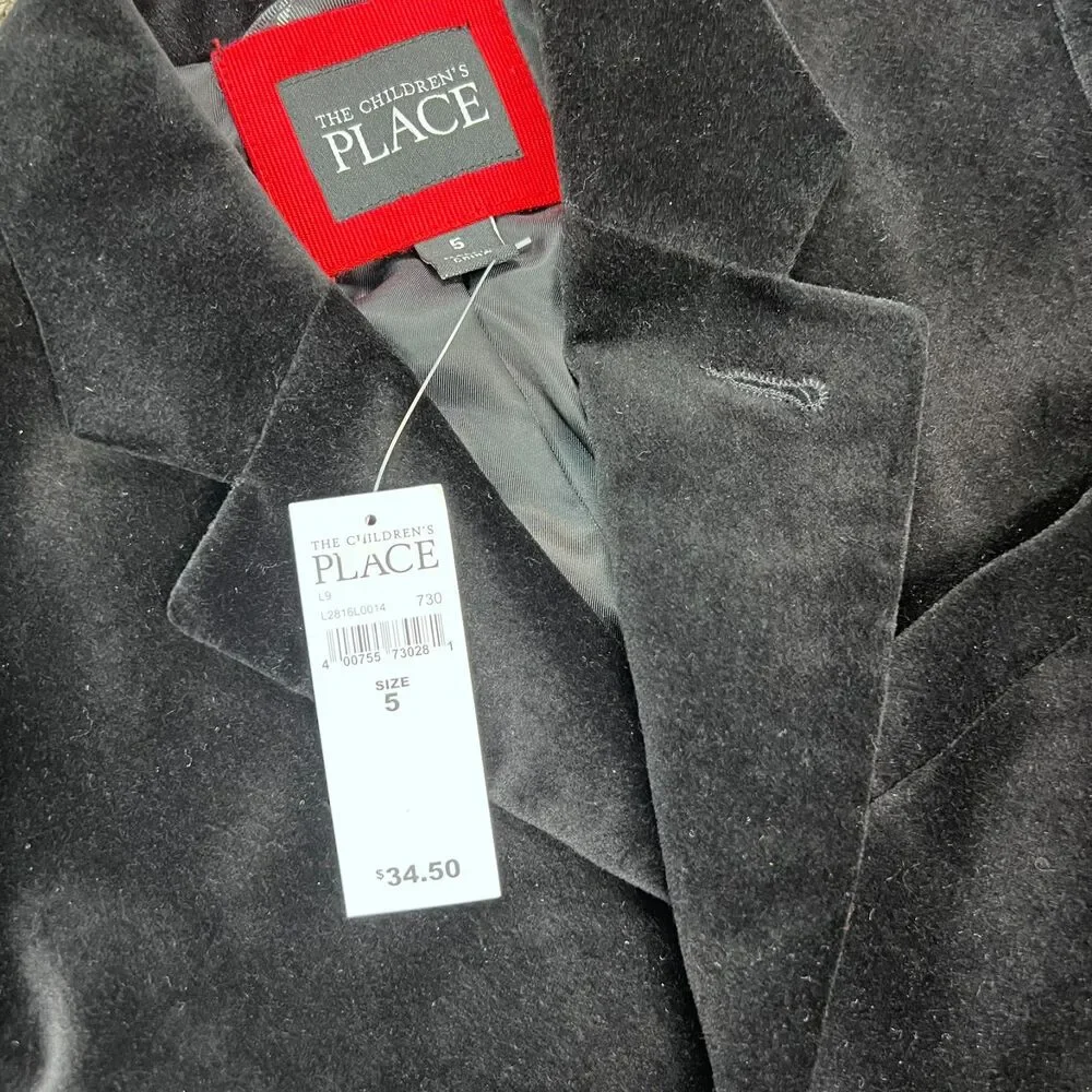 The Children's Place NWT Boys Black Velvet Blazer Size 5